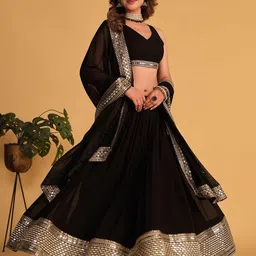 FABPIXEL Embroidered Sequinned Semi-Stitched Lehenga & Unstitched Blouse With Dupatta image 3