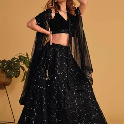 FABPIXEL Embroidered Sequinned Semi-Stitched Lehenga & Unstitched Blouse With Dupatta image 4