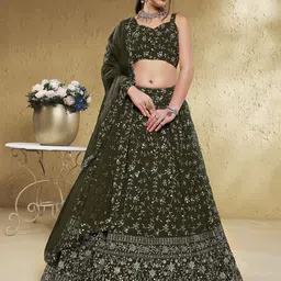 FABPIXEL Embroidered Sequinned Semi Stitched Lehenga & Unstitched Blouse With Dupatta-0