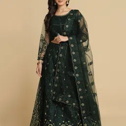 Warthy Ent Green & Gold-Toned Embroidered Thread Work Semi-Stitched Lehenga & Unstitched Blouse With Dupatta-7