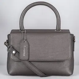 DressBerry Silver-Toned Textured Structured Satchel-0
