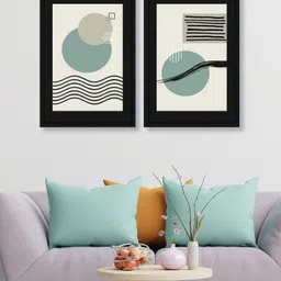RANDOM Green & Off White 2 Pieces Geometric Printed Wall Arts-32