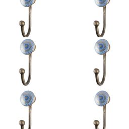 IndianShelf Blue & Gold Toned 6 Pieces Printed Ceramic Wall Hooks-image-96