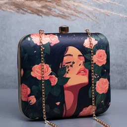ARTKLIM Rose And Girl Portrait Printed Box Clutch-13