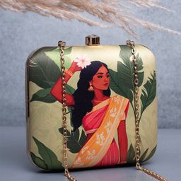 ARTKLIM Indian Girl Portrait Printed Box Clutch-image-91