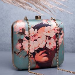 ARTKLIM Floral Girl Portrait Printed Box Clutch-31