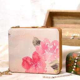 ARTKLIM Cream-Coloured & Pink Printed Box Clutch-14