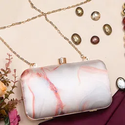 Sangria Pink Abstract Printed Box Clutch-26