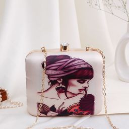 Sangria Off White Printed Box Clutch-image-82