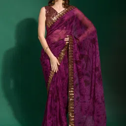 Anouk Purple & Black Tie and Dye Sequinned Pure Chiffon Saree-43