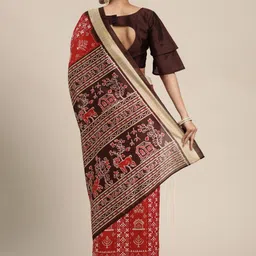 anouk rustic Anouk Red & White Warli Woven Design Sambalpuri Saree image 3