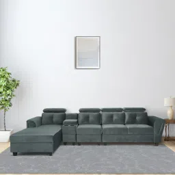 woodsworth from pepperfry Impero Velvet RHS Sectional Sofa (3+ Lounger) in Fossil Grey Colour-picture-45