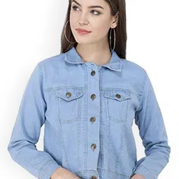 BAESD Women Washed Crop Denim Jacket with Patchwork-image-9