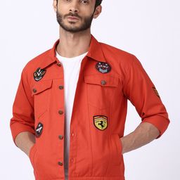 VOXATI Men Cotton Denim Jacket with Patchwork-5