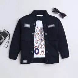 Ministitch Boys Washed Denim Jacket with Patchwork  With Printed T-shirt-image-61