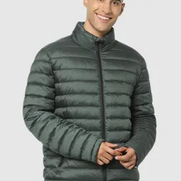 Celio Men Olive Green Striped Puffer Jacket-image-65