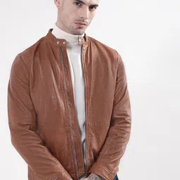 Matinique Men Stand Collar Leather Jacket-55