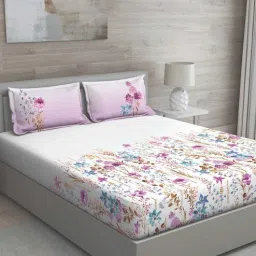 Purple Floral 150 TC Cotton Queen Sized Bed Sheets with 2 Pillow Covers by GM Fabrics-picture-21