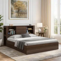 crystal furnitech Magnus Queen Size Bed in Dark Elm Finish with Box Storage-picture-3