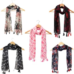Printed Chiffon Women Multicolor Scarf, Stole, Fancy Scarf-image-42