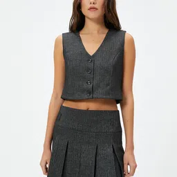 Koton Woven Design V-Neck Waistcoat-picture-18
