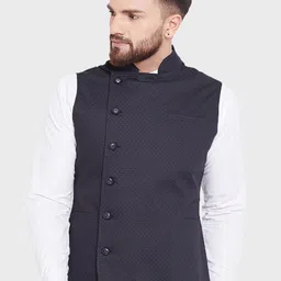 Hypernation Men Black Printed Cotton Nehru Jackets-19