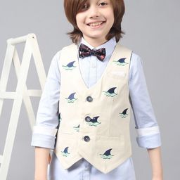 One Friday Boys Embroidered V-Neck Pure Cotton Waistcoat-image-67