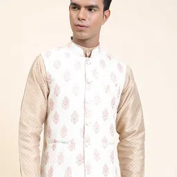 Aanys Culture Woven Design Mandarin Collar Sleeveless Satin Nehru Jacket-picture-14