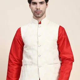 Aanys Culture Woven Design Mandarin Collar Nehru Jacket-picture-13