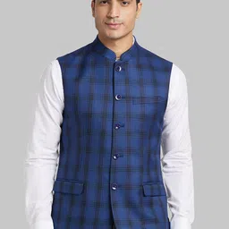 Park Avenue Checked Mandarin Collar Nehru Jackets-picture-17