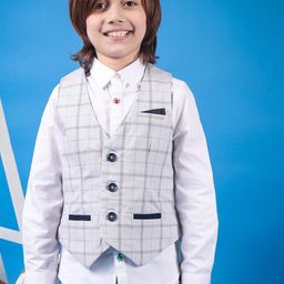 One Friday Baby Boys Pure Cotton Check Waistcoat With Front Pockets-image-75