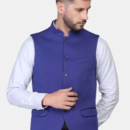 Blackberrys Men Blue Solid Nehru Jacket-46