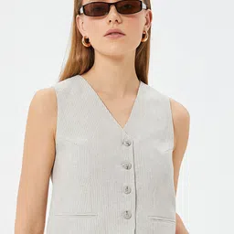 Koton V-Neck Striped Waistcoat-32