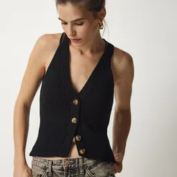 Happiness istanbul Ribbed Sleeveless Acrylic Waistcoat-picture-29