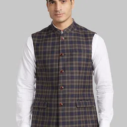 Park Avenue Checked Mandarin Collar Nehru Jackets-22