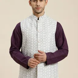SOJANYA Men Grey & White Woven Design Nehru Jacket-picture-56