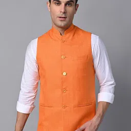 Vastraa Fusion Mandarin Collar Jute Cotton Nehru Jacket-picture-19