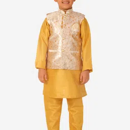 Pro-Ethic STYLE DEVELOPER Boys Solid Pure Silk Kurta With Pyjama And Woven Design Jacket-image-47