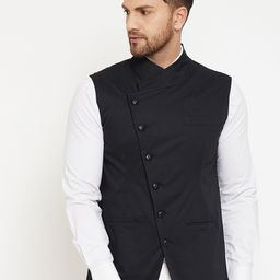 Hypernation Men Black Solid Nehru Jacket-40