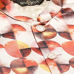 SOJANYA Men Off White & Rust Orange Printed Nehru Jacket image 4
