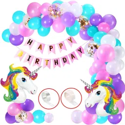 50 Pcs Happy Birthday Banner and HD Metallic Confetti Balloons with Foil Unicorn Foil Balloon Decoration Kit Set Decorations Items Combo-9