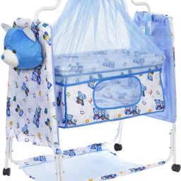 Cozy New Born Baby Cradle, Baby Swing, Baby jhula, Baby palna, Baby Bedding, Baby Bed, Crib, Bassinet with Mattress, Pillow, Mosquito Net for 0-9 Months (Blue)-10