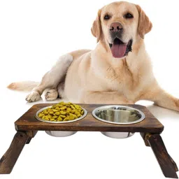 vintageware Wooden Dog Feeding Stand With 2 Stainless Steel Bowls For Small Breed Dog Beagle, Pug etc (Small) Rectangular Wooden Pet Bowl-picture-23