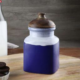 vareesha Hand Painted Studio Pottery Blue Airtight Ceramic Jar with Wooden Lid - 1000 gms-picture-45