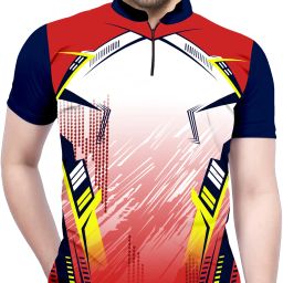 Men Printed Mandarin Collar Polyester Red T-Shirt-image-90