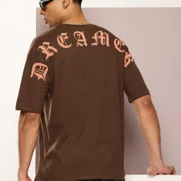 Men Printed Round Neck Pure Cotton Brown T-Shirt-image-77