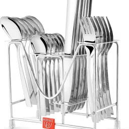 FNS steel Trendz 24 pcs cutlery with Stand-6 Spoon,6 Forks,6 Teaspoons,6 Knife Stainless Steel Cutlery Set-image-13