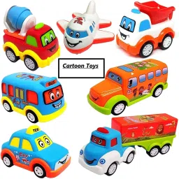 kammateswara Set of 7 heavy plastic cartoon toy vehicle in push and go vehicle image 4