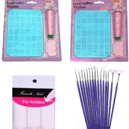 Nail Art Stamping double Kit With 15 Pcs Nail Art Brush & Nail Art Finger Tip Guide Sheet Gift For Girl Women Latest Edition ( XY 12-14 )-image-30