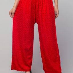 Women Relaxed Red Viscose Rayon Trousers-picture-5
